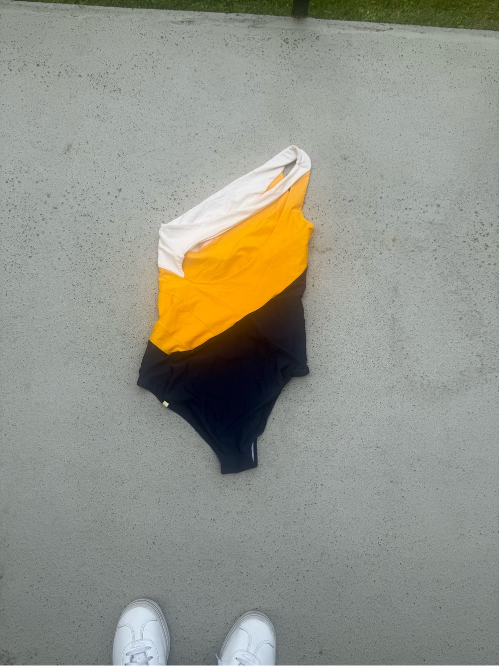Colorblock One-Shoulder Swimsuit in White, Yellow & Navy - Picture 5 of 8